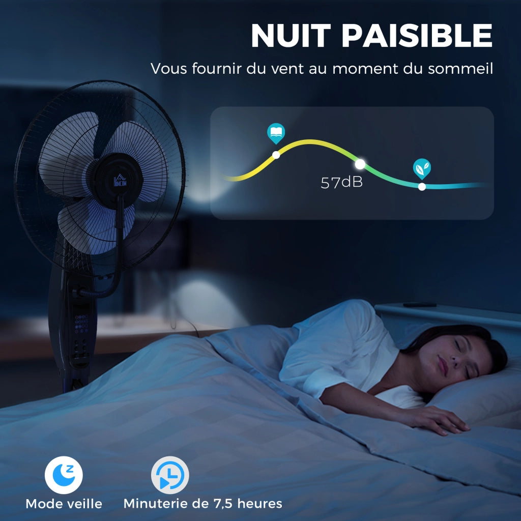 Ventilatore Nebulizzatore 75W 120cm ¨C zephmum ¨C Nero con Telecomando Timer Oscillazione 70¡ã Testa Inclinabile