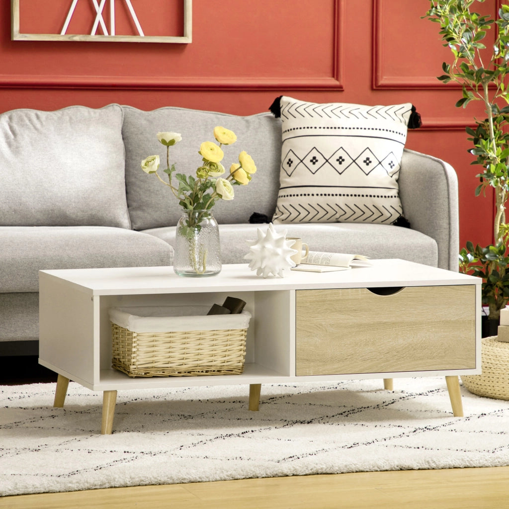 Tavolino da caff¨¨ con cassetti e ripiani ¨C zephmum ¨C 106x58x39,5 cm bianco