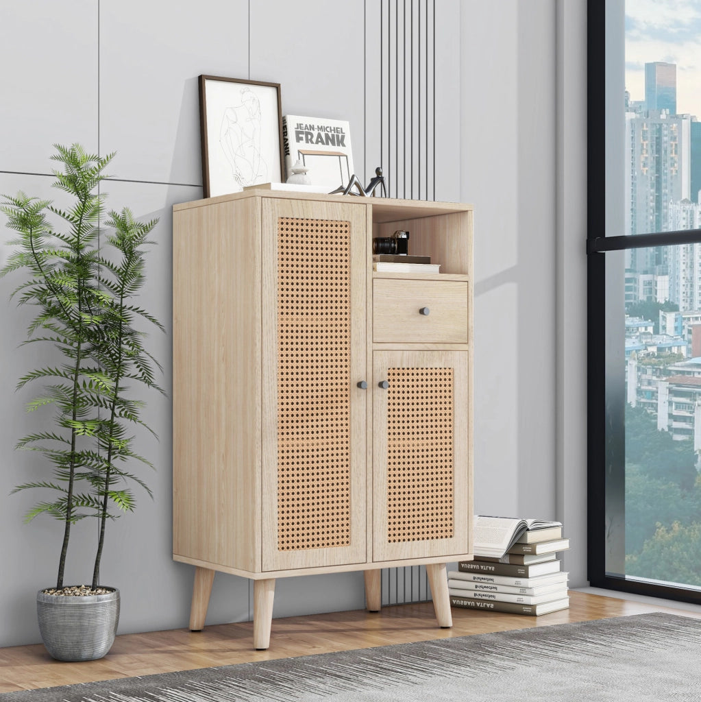 Credenza 60x40x101 cm con 2 ante e 1 cassetto in pannello truciolare rovere