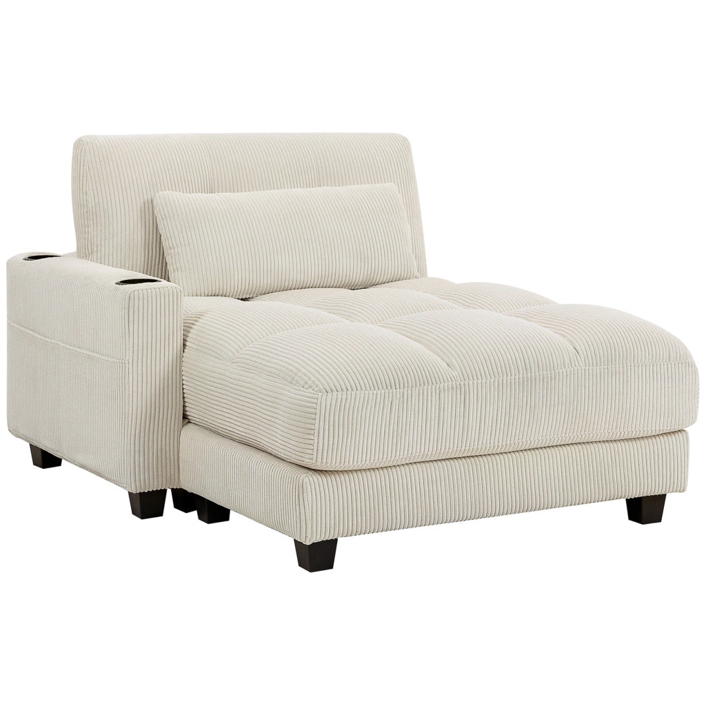 Divano letto con cuscino e porta bicchiere ¨C zephmum ¨C crema, tessuto imbottito, 180x90