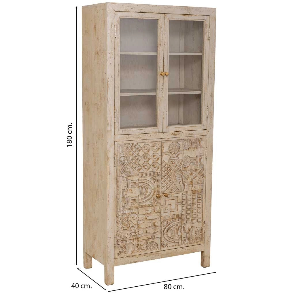 Vetrina in legno beige fatta a mano 80x40x180h cm
