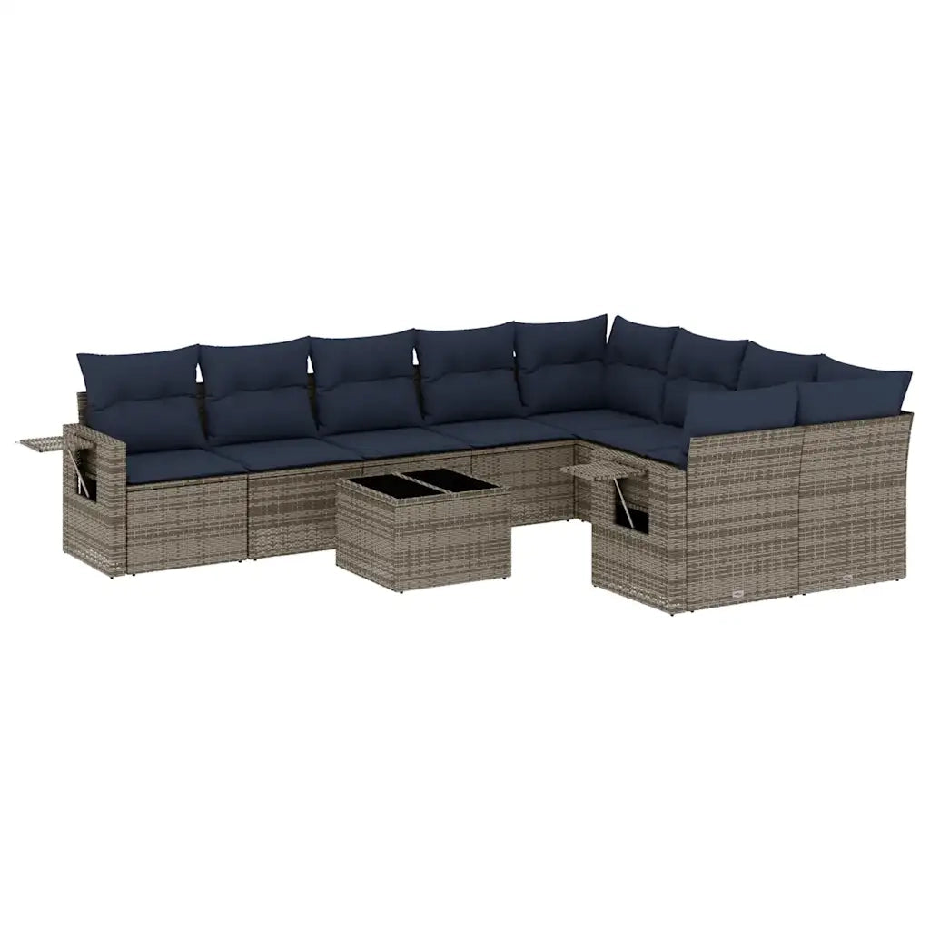 Set Divani da Giardino 10 pz con Cuscini Grigio in Polyrattan 3220650