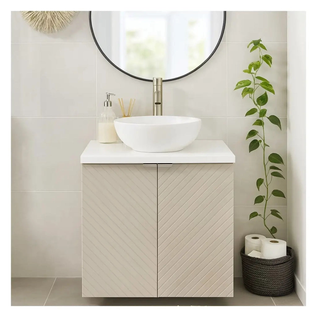 Set da bagno AOKI: mobiletto sotto lavabo con ante 60cm + piano lavabo bianco