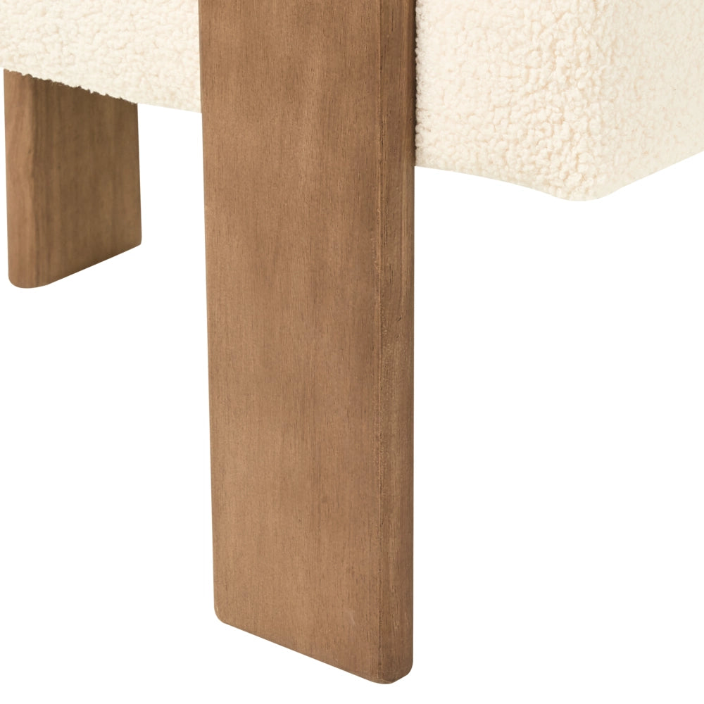 Divano a 2 posti Boucle bianco sporco e Marrone Scuro stile retrò gambe in legno
