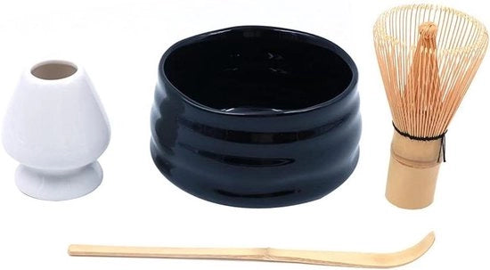 Set Completo per Cerimonia del Tè Giapponese con Guarda Matcha, Ciotola, Supporto e Cucchiaio di Bambù