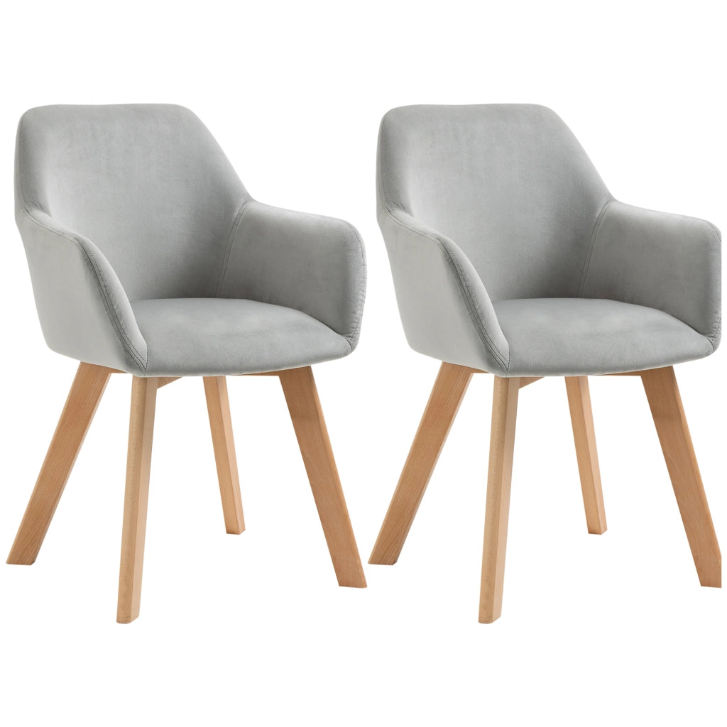 Set 2 Sedie da Pranzo Imbottite in Velluto con Braccioli e Gambe in Legno ¨C zephmum ¨C Grigio