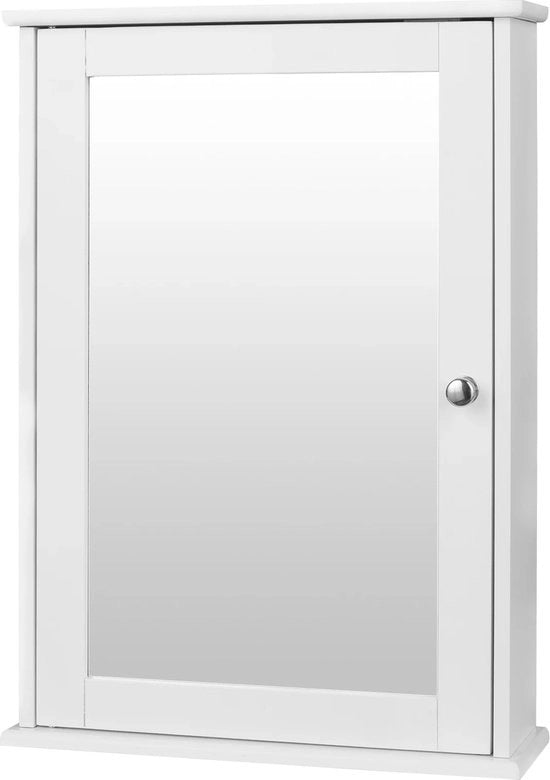 Arredamento bagno - Cassetta bagno - Specchio - Cassetta murale - Comparto - Cassettiera - Organizzatore cosmetici - Bianco - 42x12x58 cm (B x D x H)