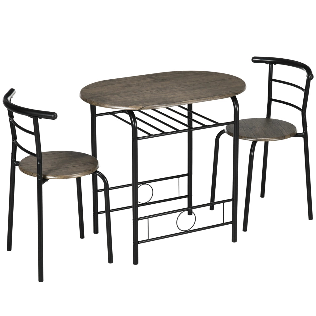Tavolo da pranzo per 2 persone con 1 ripiano e 2 sedie, stile moderno, per cucina e soggiorno, nero, compatto