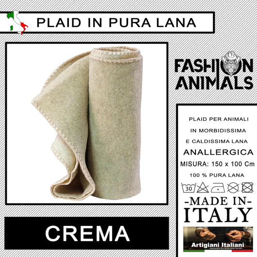 Plaid per cani e gatti - 100% Lana - Coperta morbida e lavabile 150x100 cm - Elegante e resistente - Made in Italy (Crema)