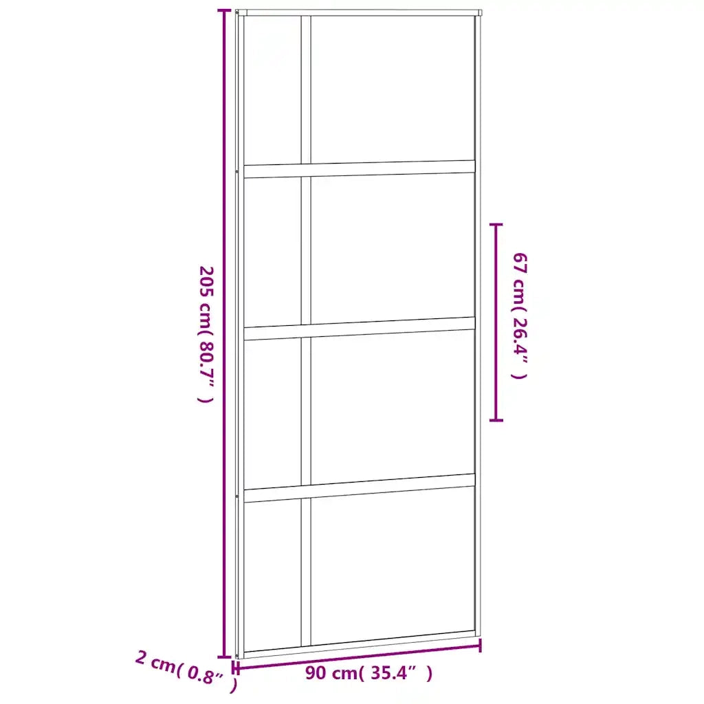 Porta Scorrevole Nera 90x205 cm in Vetro Temperato e Alluminio 155229