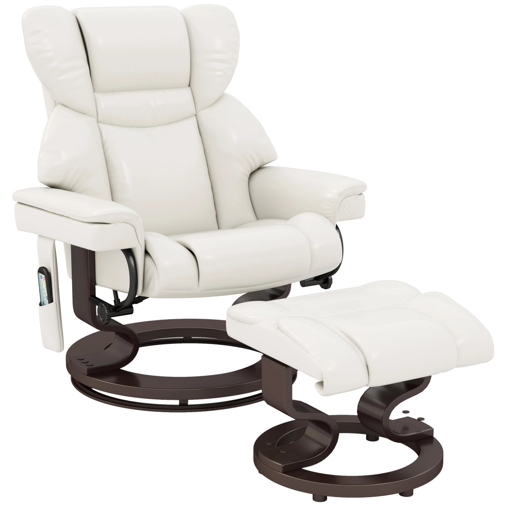Poltrona relax elettrica girevole con poggiapiedi, funzione massaggio, 145°, 160 kg, bianco crema