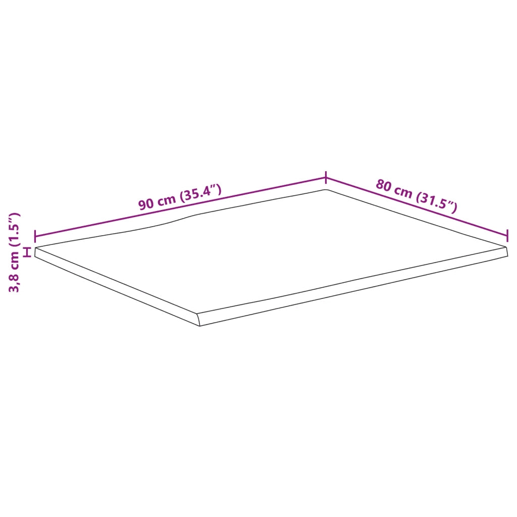 Piano Tavolo Bordi Vivi 90x80x3,8cm Legno Massello Mango Grezzo 370699