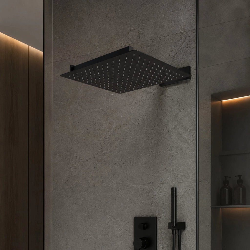 Soffione Doccia Per Bagno Ultra Slim Moderno Quadrato 25x25 cm Nero 1/2" 87883