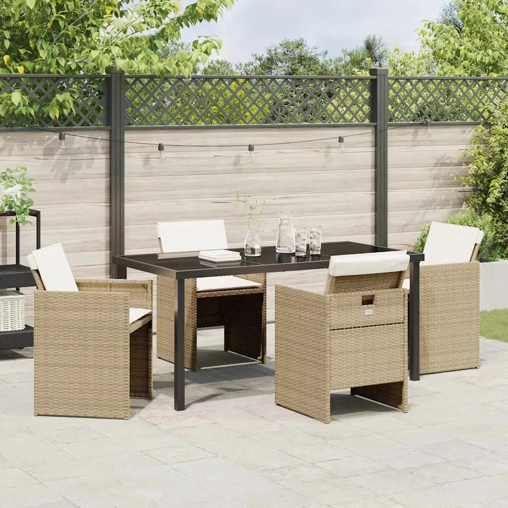 Set da Pranzo per Giardino con cuscino 5 pcs Beige polyrattan