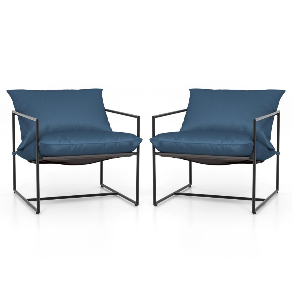 Set di 2 sedie a sdraio sling con cuscini per sedile schienale telaio metallico, Poltrone da interno moderne Blu scuro-Sedie e poltrone