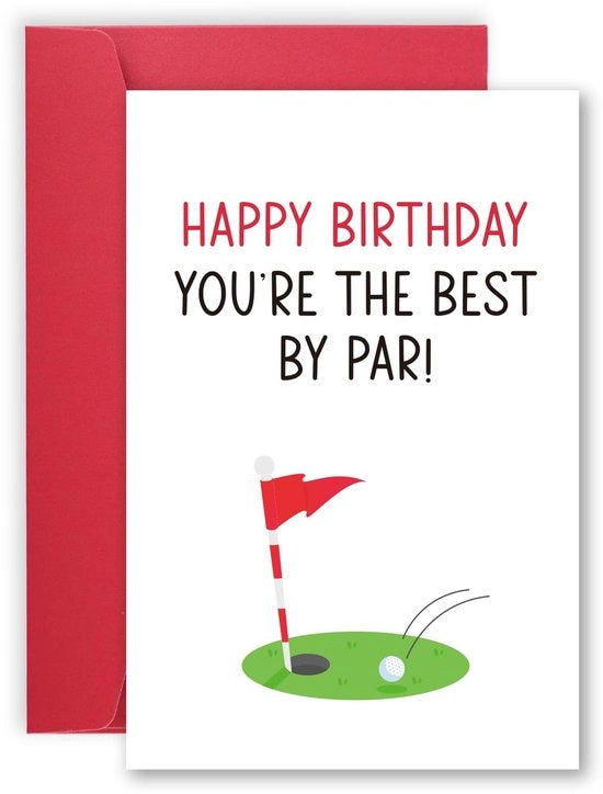 Carta di auguri divertente con tema golf - Wenskaart con involucro - Carta umoristica per golfisti - Carta multicolore - Dimensioni 18x12cm