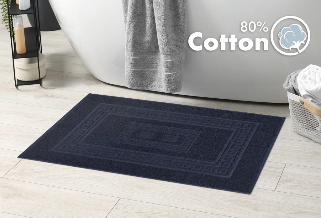 Tappeto Bagno Assorbente In Spugna Varie Misure Da Scendidoccia A Tappeto Grande Lavorazione Jacquard Tinta Unita Ricamo Cornice Lavabile Lavatrice BluScuro - TappetoBagno60x90