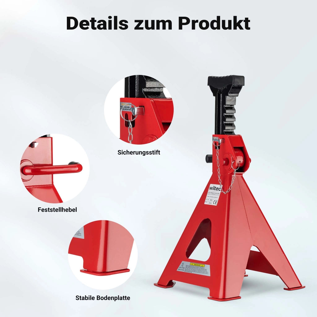 Set di 2 cavalletti auto, cavalletti per carrozzeria, capacità 12 tonnellate/coppia, altezza regolabile 49-75 cm, testa in gomma antiscivolo