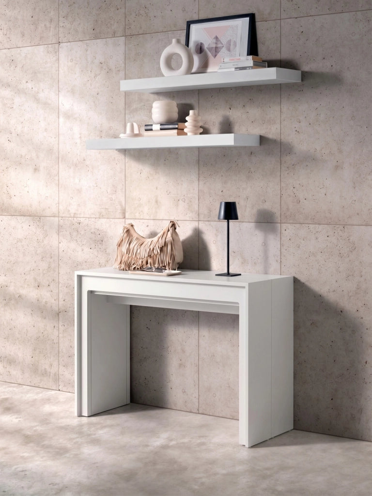 Consolle Allungabile Segmenta OM/119/B, Laccato Bianco Opaco, Struttura in MDF e Allunghe in Melaminico Antigraffio - Stones