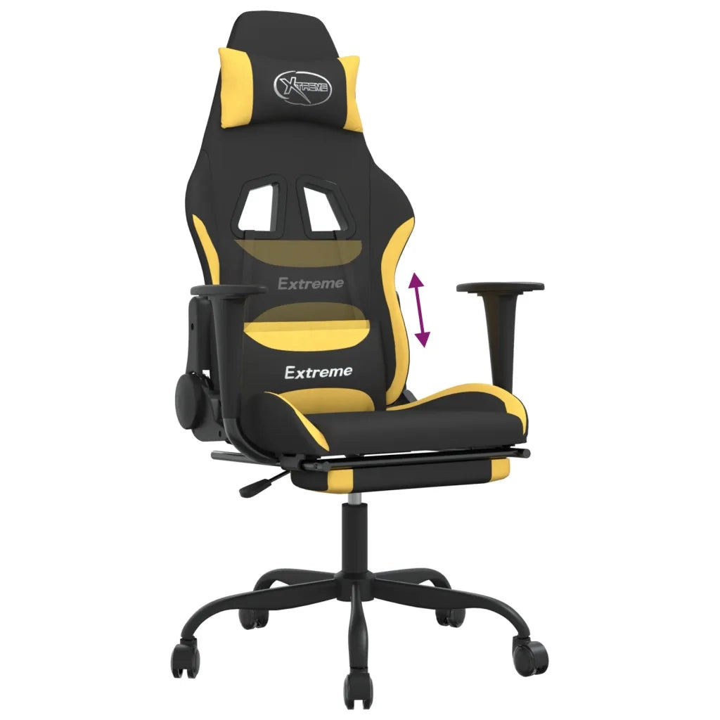 Sedia da Gaming | Sedia da e-sports con Poggiapiedi Nero e Giallo in Tessuto