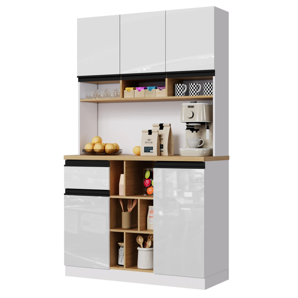 Credenza 105x45x185 cm con ante lucide; ripiani regolabili; MDF bianco