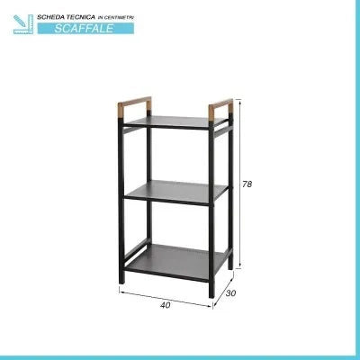 Scaffale porta oggetti 3 ripiani nero in acciaio e bambù linea Haiti