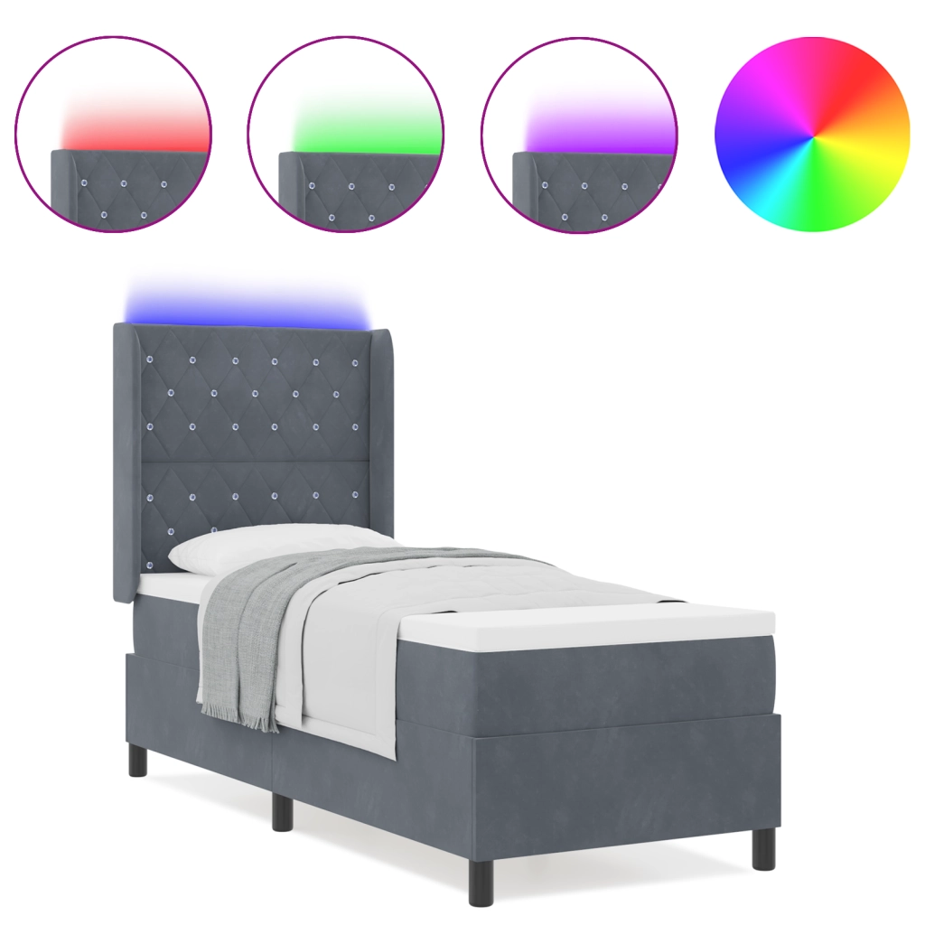 Letto Box Spring con Materasso & LED Grigio Scuro 80x200 cm Velluto