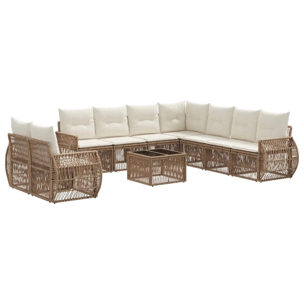 Set Divano da Giardino 10 pcs Beige e Bianco Crema polyrattan 3435462