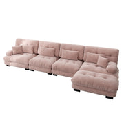 Divano modulare angolare a L in Chenille rosa, 4 posti con pouf mobile