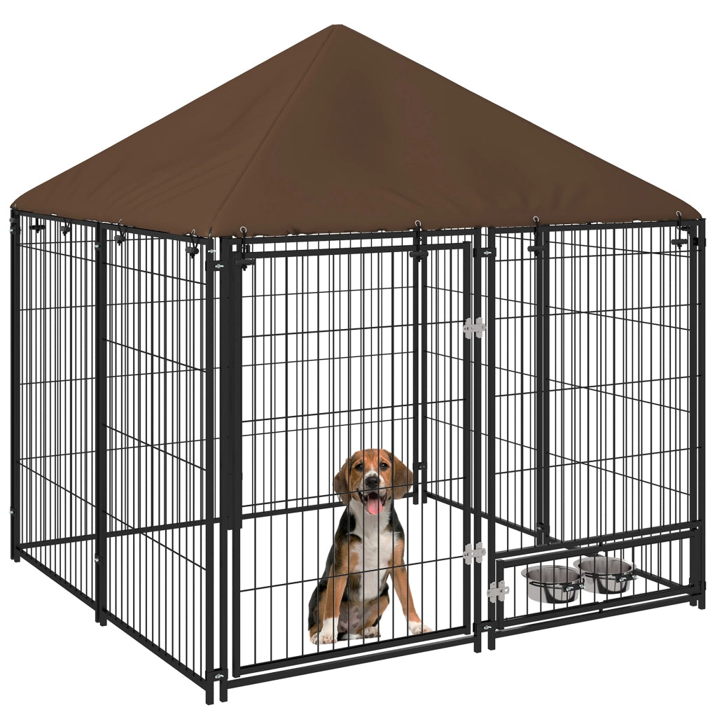 Recinto per Cani in Metallo e Tessuto ¨C zephmum ¨C 141x141x151 cm Nero e Marrone