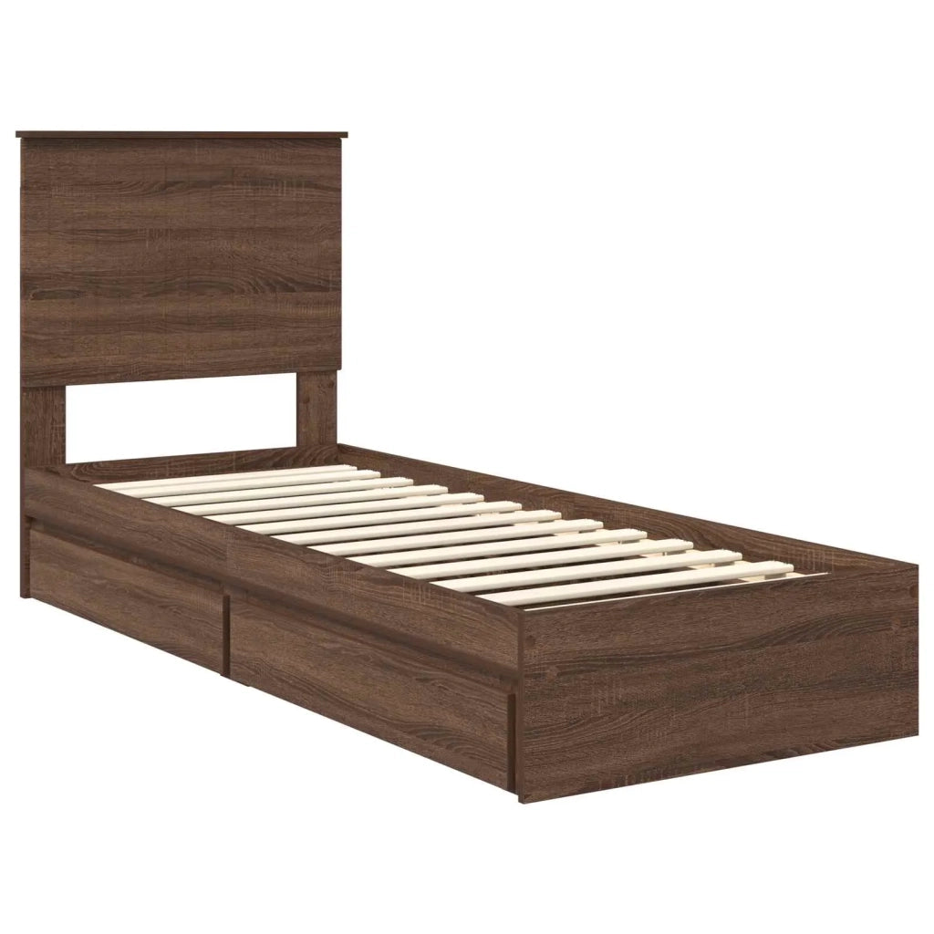 Letto con Contenitore con testiera Rovere Marrone 75 x 190 cm
