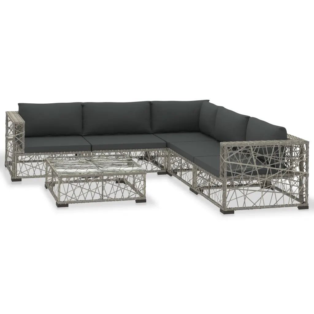 Set Divani da Giardino 6 pz con Cuscini in Polyrattan Grigio 46809