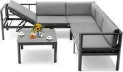 Set di Divani in Alluminio per Patio, Divano a 5 Posti con Schienale Reclinabile a 6 livelli, con Tavolino e Cuscini per Sedili e Schienale, Ideale per Giardino e Piscina, Grigio