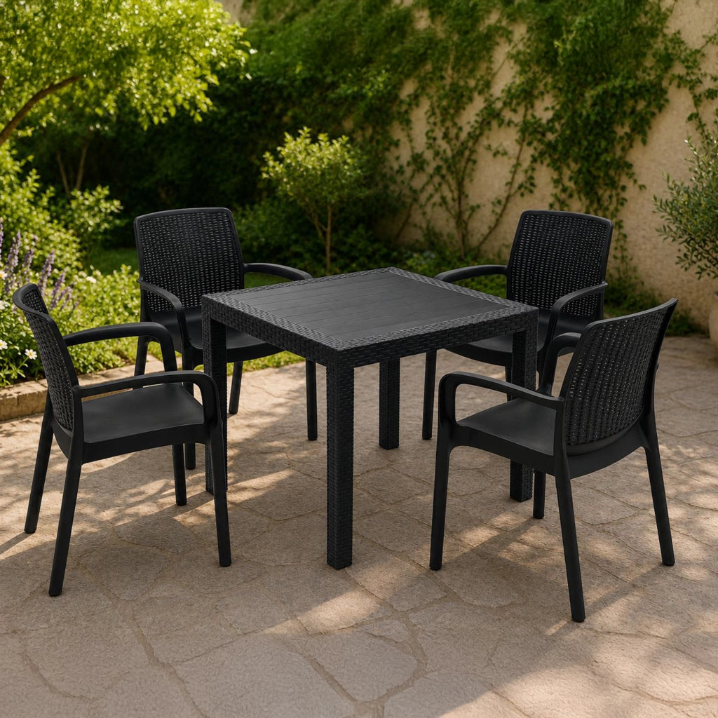 Salottino Outdoor Mataga, set Salotto da Esterno 4 Posti Made in Italy, Nero Antracite