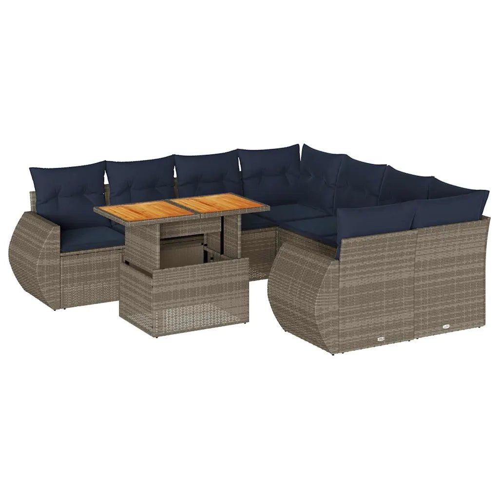 Set Divano da Giardino 9 pz con Cuscini Grigio in Polyrattan 3327246
