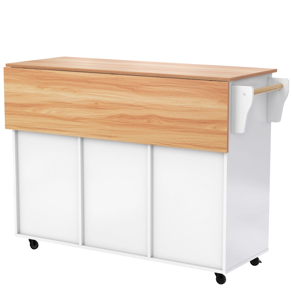 Carrello da cucina con piano pieghevole e ruote in MDF bianco