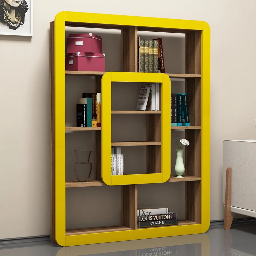 Libreria in legno "Orkide" - 108 x 21 x 140 cm - Noce, Giallo