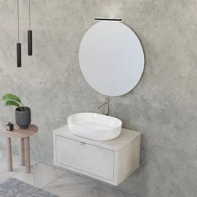 Mobile bagno sospeso 80 cm grigio chiaro con lavabo a bacinella e specchio tondo Master