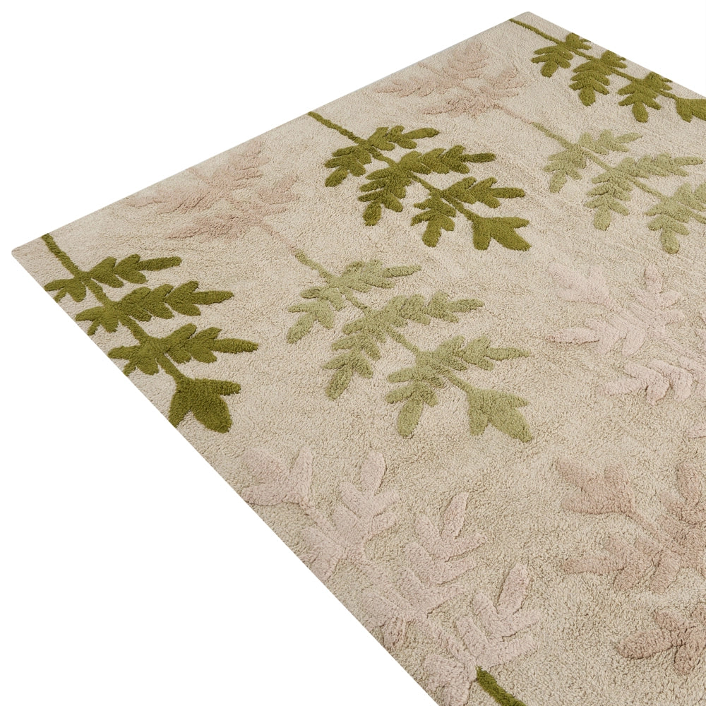 Tappeto in cotone 90 x 130 cm per bambini, rettangolare, beige e verde divertente cameretta