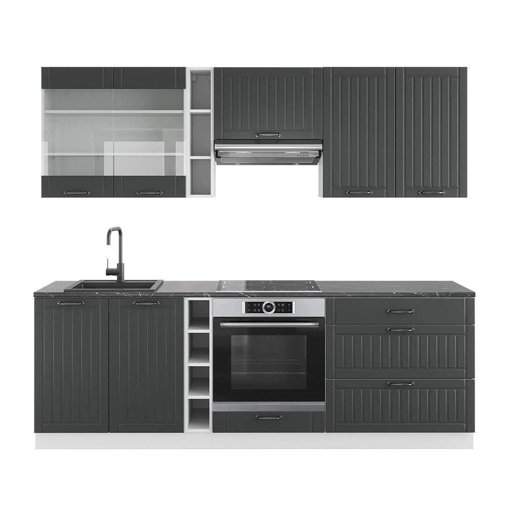 Cucina componibile Fame-Line Antracite rustico/Bianco 235 cm senza piano di lavoro Vicco