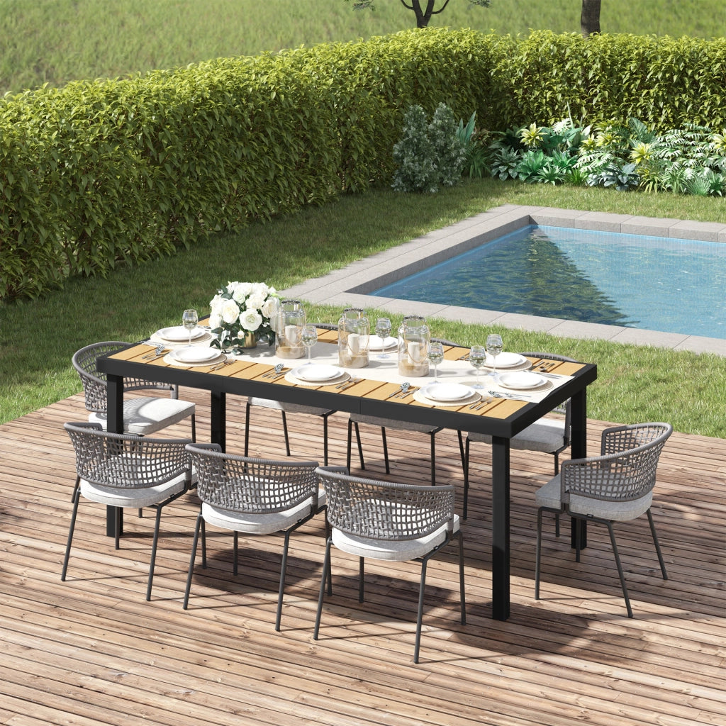 Tavolo da Giardino 8 Posti in Alluminio e Plastica ¨C zephmum ¨C Nero e Color Legno