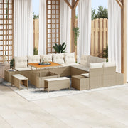 Set di Divani da Giardino 13 Pezzi con Cuscini Beige Poly Rattan Acacia