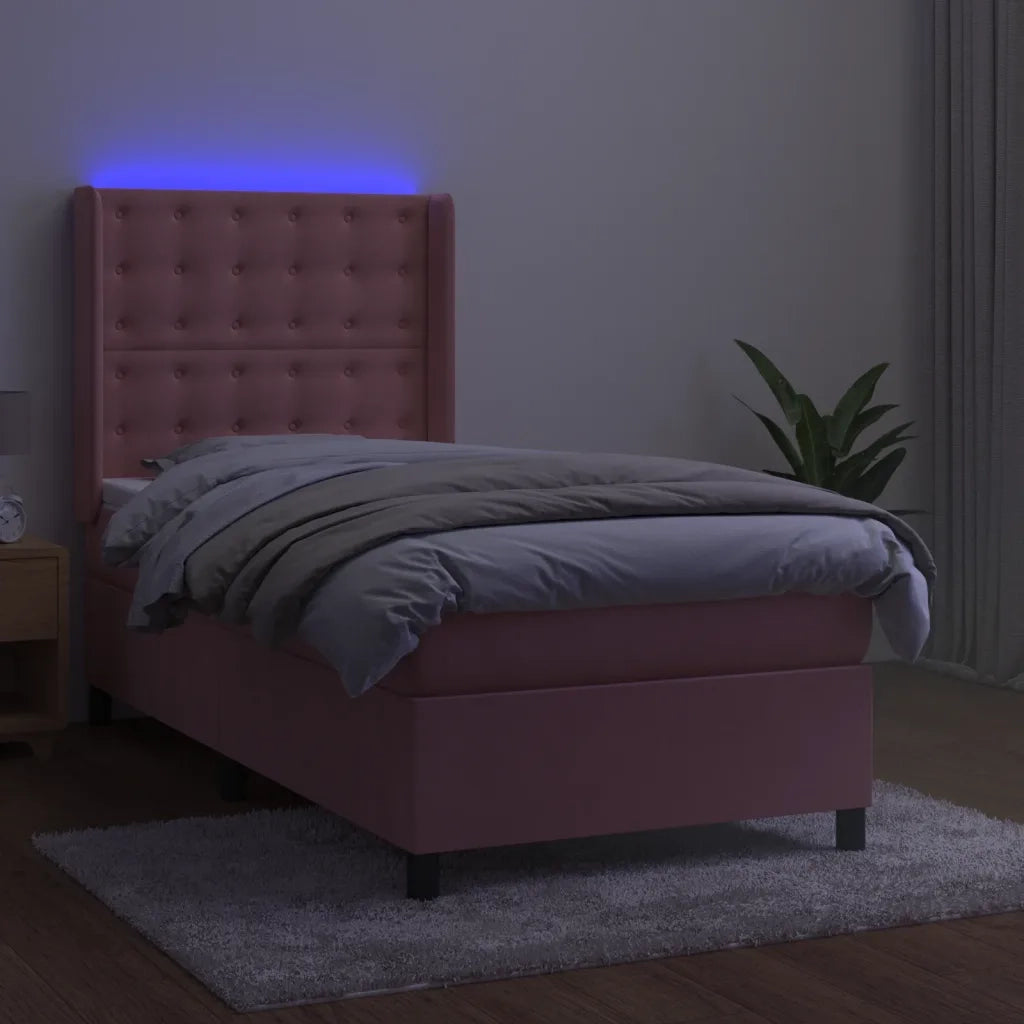 Letto a Molle con Materasso e LED Rosa 90x200 cm in Velluto 3139786