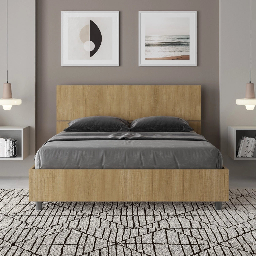 Letto Matrimoniale Francese 140x200 cm con Rete Testata Dritta Demas Quercia Natura
