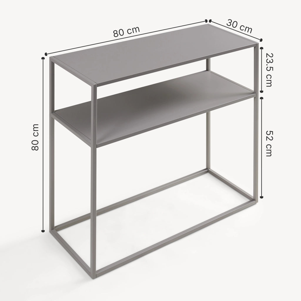 Tavolo a Consolle Kuhmo in Metallo 80 x 80 x 30 cm 2 Piani di Appoggio Grigio Chiaro [en.casa]