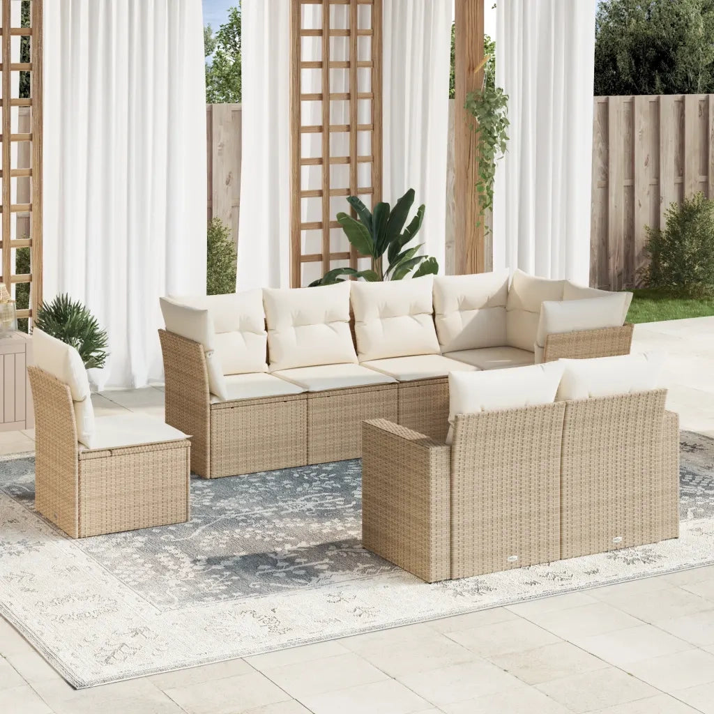 Set Divano da Giardino 8 pz con Cuscini Beige in Polyrattan 3219228