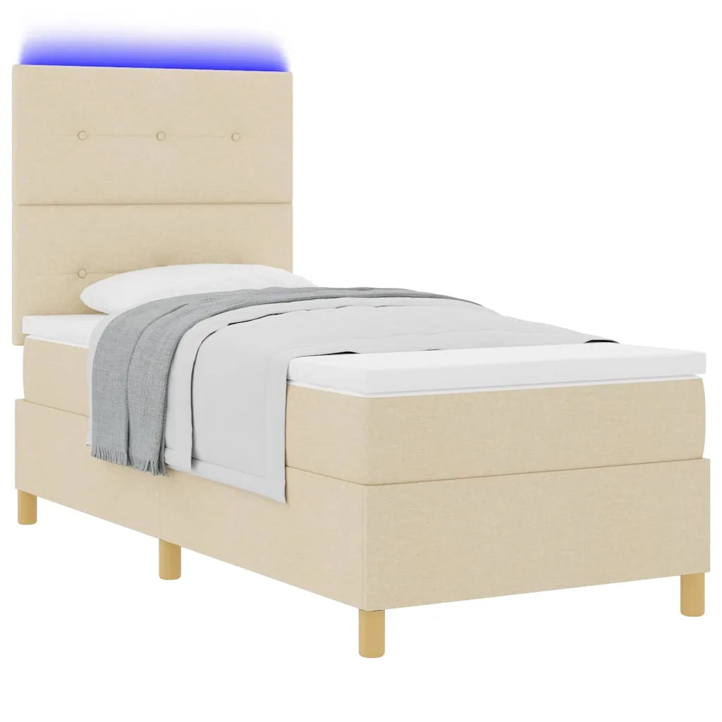 Letto a Sorgente LED con materasso Crema 100 x 200 cm Tessuto
