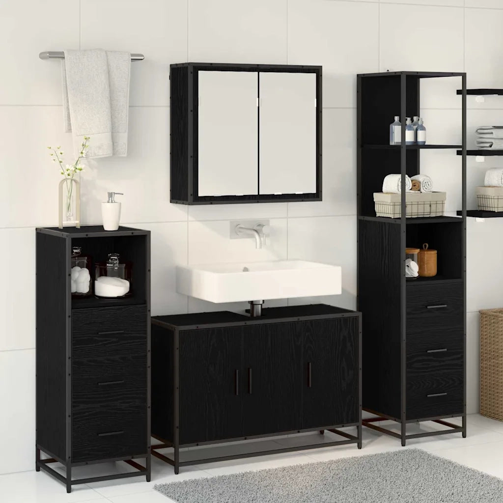 Set di mobili per il bagno 4 pcs Rovere Nero Legno multistrato 3402484