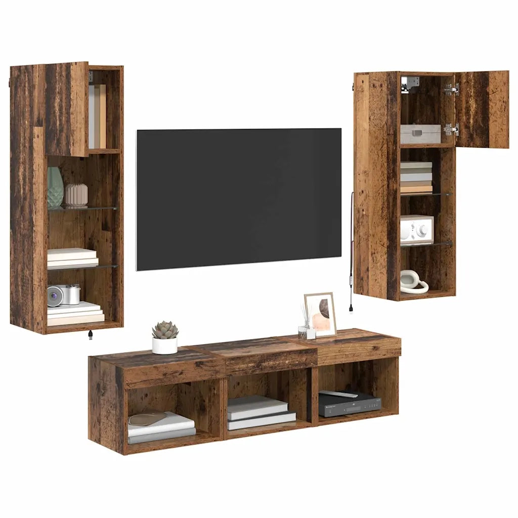 Unità per TV a Muro 5 pcs Rovere Nero Legno multistrato 3402923
