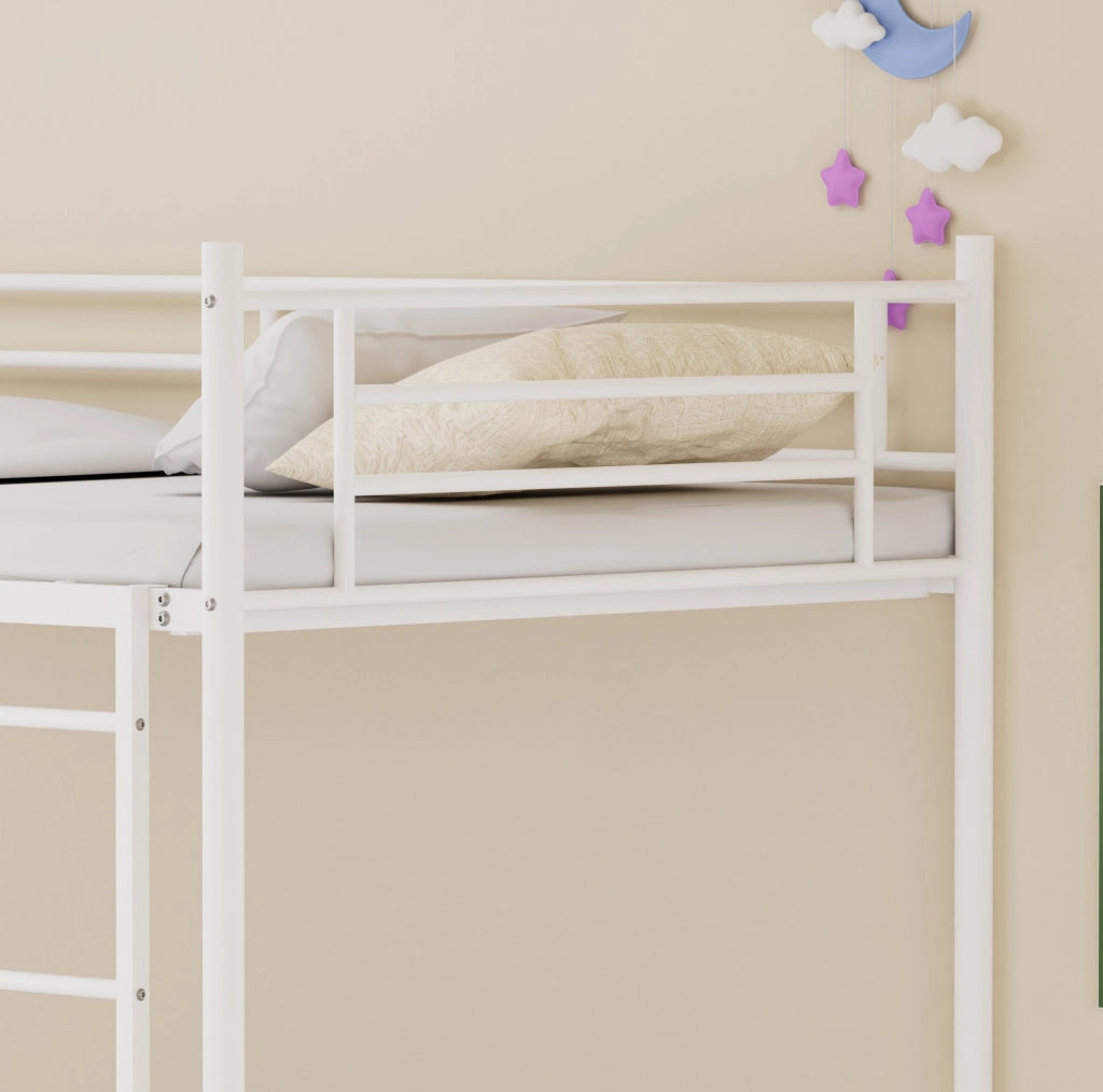 Letto a castello in acciaio 90x190 cm con scala e sponda anticaduta, bianco
